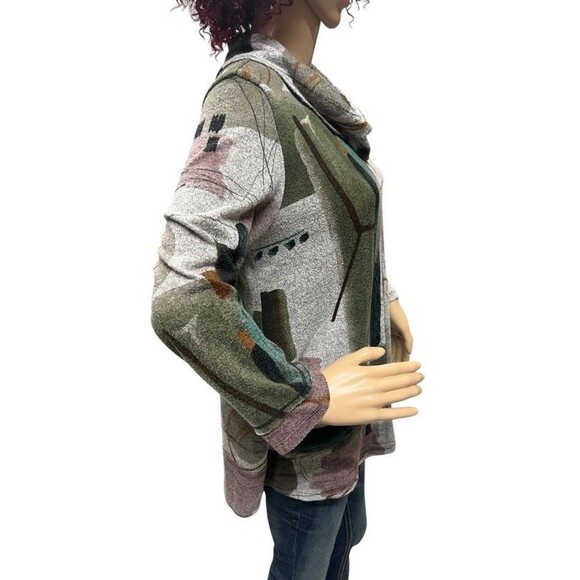 Jess & Jane Cowl Neck 3/4 Sleeve Artsy Abstract Print Tunic Top Size Small - Picture 4 of 10